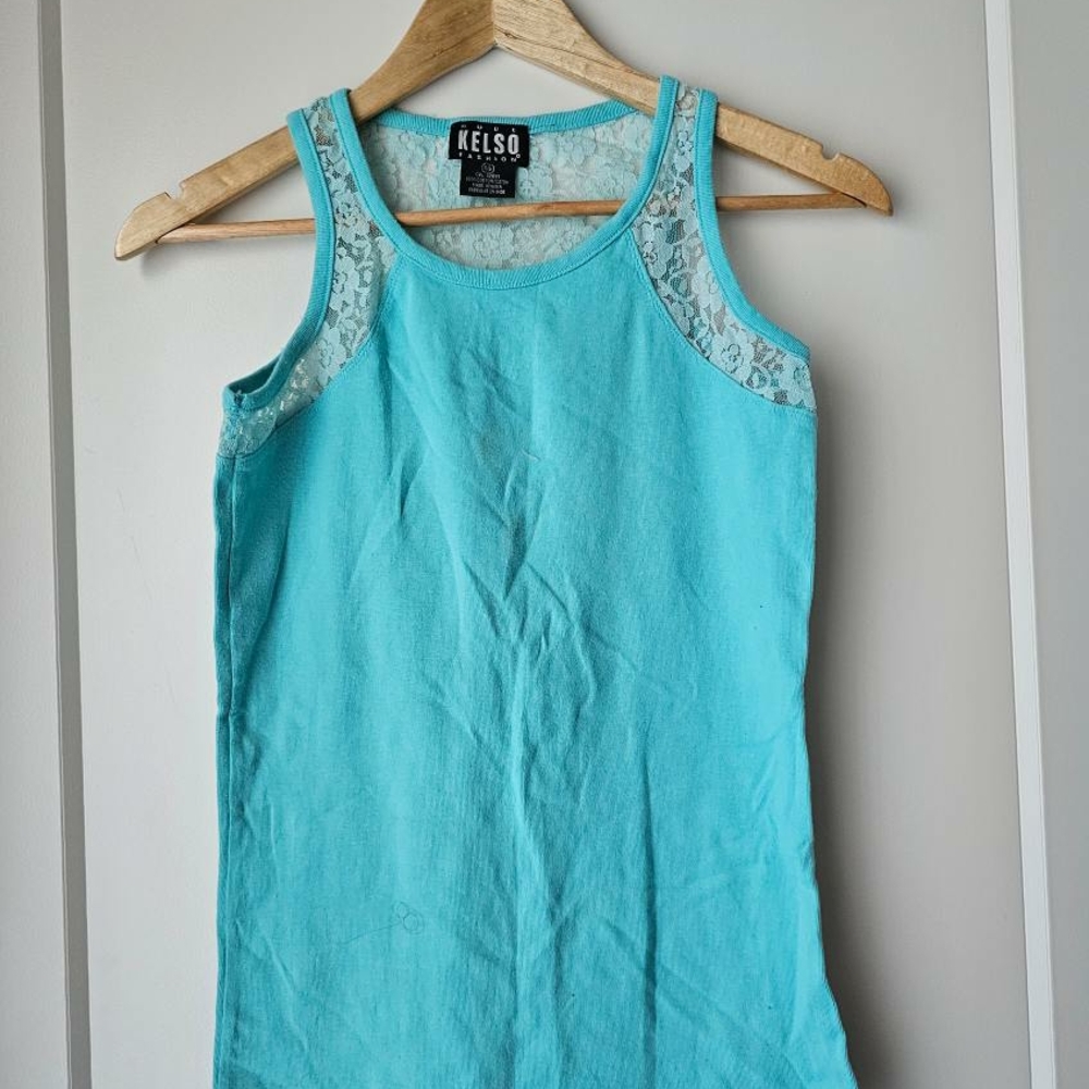 Women's Blue Lace Trim Tank Top